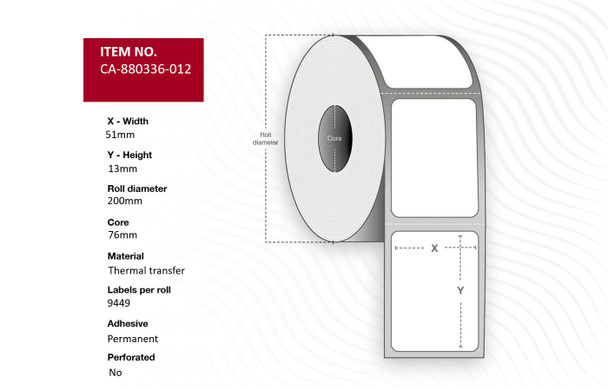 Capture CA-880336-012 Label 51 x 13mm. Core 76mm. CA-880336-012