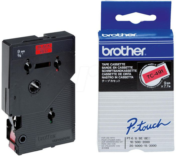 Brother TC491 Gloss Laminat 9mm. Black/Red TC491