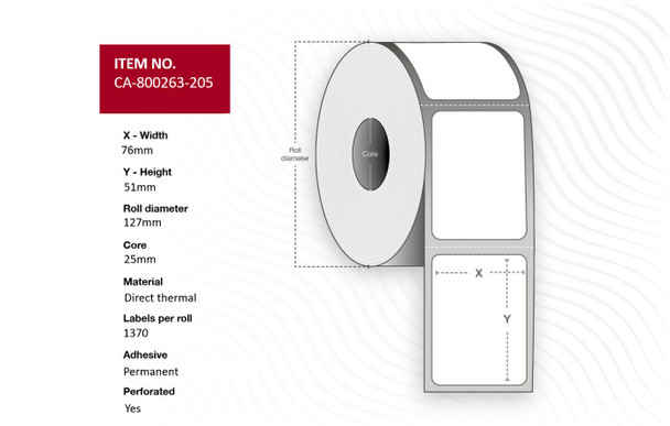 Capture CA-800263-205 Label 76 x 51mm. Core 25mm. CA-800263-205