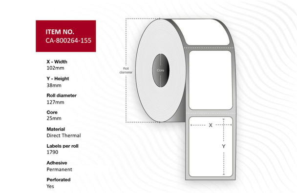 Capture CA-800264-155 Label 102x38mm. Core 25. CA-800264-155