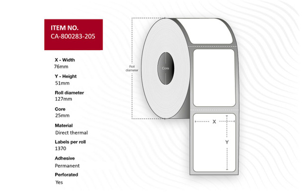 Capture CA-800283-205 Label 76 x 51mm. core 25mm. CA-800283-205