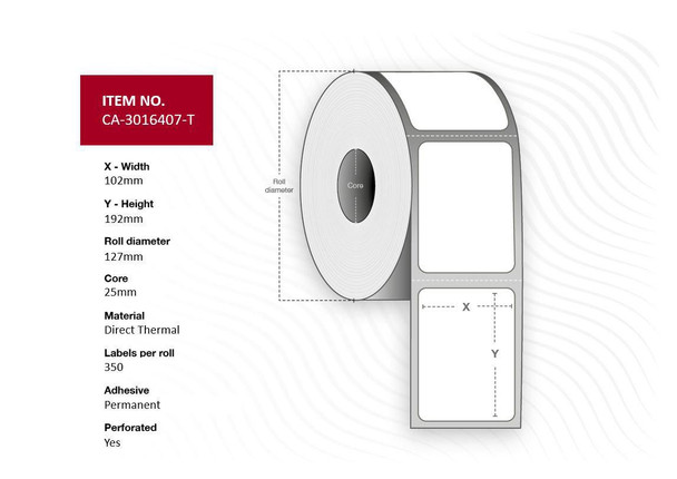 Capture CA-3016407-T Label 102 x 192mm. Core 25mm. CA-3016407-T