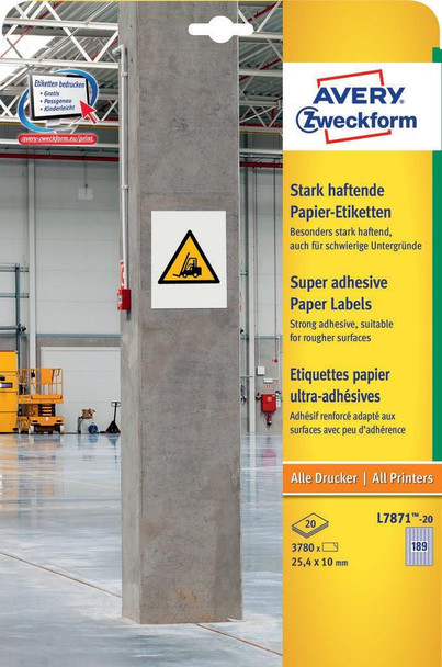 Avery L7871-20 Self-Adhesive Label Rectangle L7871-20