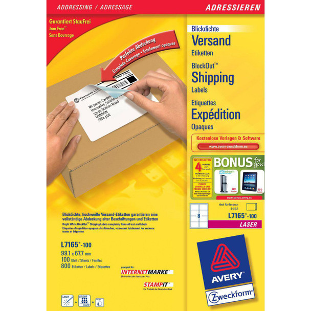 Avery L7165-100 Self-Adhesive Label White 800 L7165-100