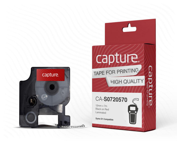 Capture CA-S0720570 12mm x 7m Black on Red Tape CA-S0720570