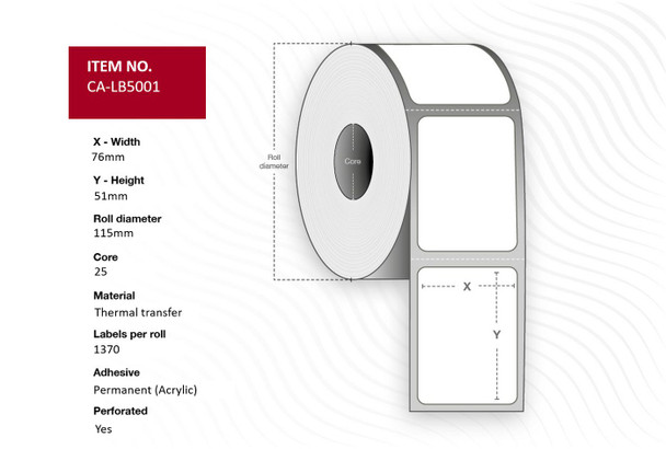 Capture CA-LB5001 Label 76x51. Core 25. Thermal CA-LB5001
