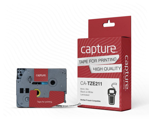 Capture CA-TZE211 6mm x 8m Black on White Tape CA-TZE211
