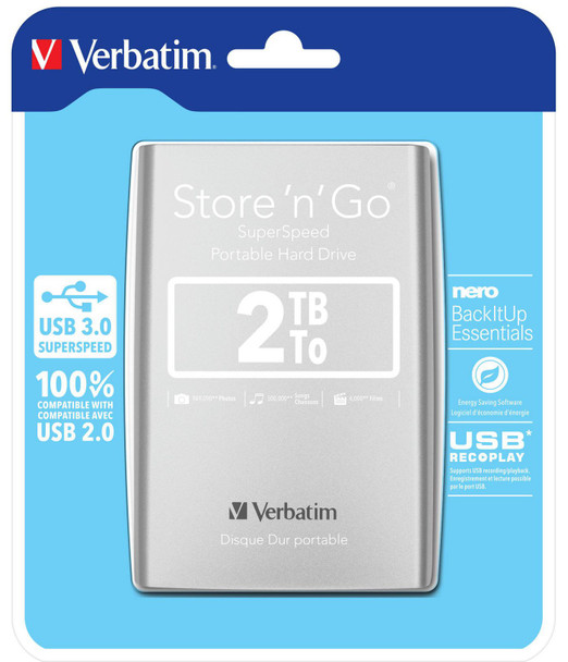 Verbatim 53189 External HD 2TB USB 3.0 Silver 53189