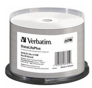 Verbatim 43755 DVD-R AZO 4.7GB 16X DL+ WHITE 43755