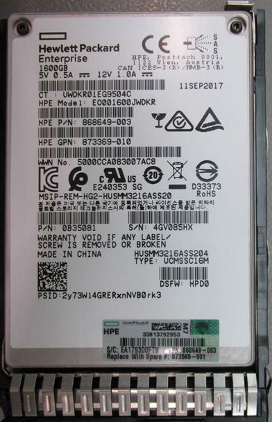 Hewlett Packard Enterprise 873565-001-RFB SSD 1.6TB SFF SAS WI SC DS 873565-001-RFB