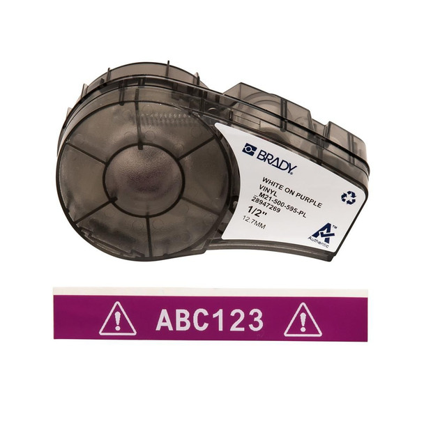 Brady M21-500-595-PL White on Purple Vinyl tape M21-500-595-PL