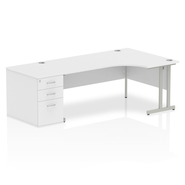 Dynamic Impulse 1800Mm Right Crescent Desk White Top Silver Cantilever Leg Works I000578 Dynamic Impulse 1800Mm Right Crescent Desk White Top Silver Cantilever Leg Works I000578