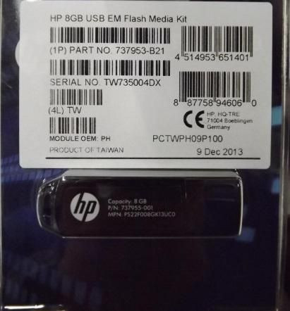 Hewlett Packard Enterprise 743503-001-RFB 8GB USB flash media key 743503-001-RFB