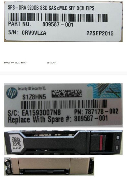 Hewlett Packard Enterprise 809587-001 DRV 920GB SSD SAS CMLC SFF XCH 809587-001