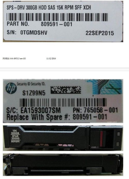 Hewlett Packard Enterprise 809591-001 DRV 300GB HDD SAS 15K RPM 809591-001