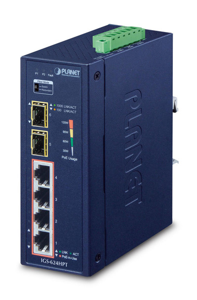 Planet IGS-624HPT IP30 6-Port Gigabit Switch IGS-624HPT