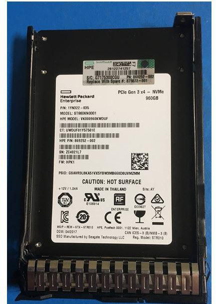 Hewlett Packard Enterprise 875872-001 SSD 960GB SFF NVME X4 RI SCN 875872-001