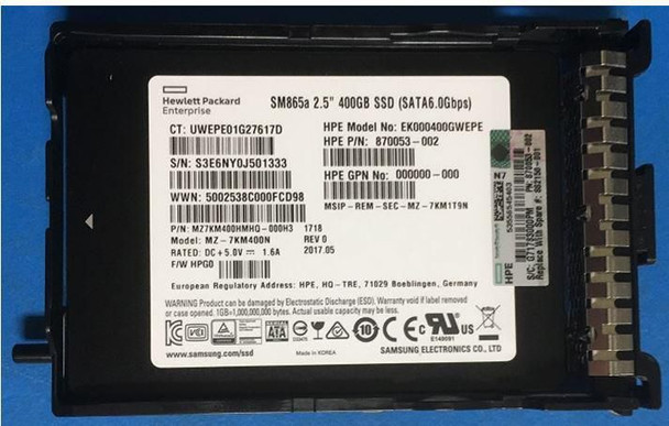 Hewlett Packard Enterprise 882150-001 SSD 400GB 6G SFF SATA WI-3 882150-001