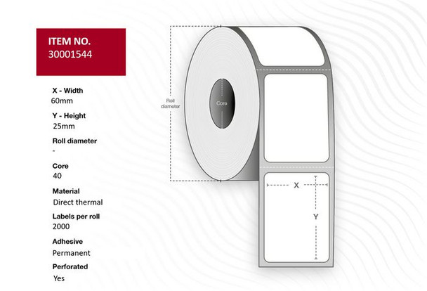 Capture 30001544 Label 60x25 - Core 40. White. 30001544