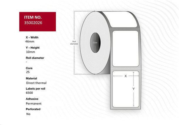 Capture 35002026 Label 46x10 - Core 25. White. 35002026