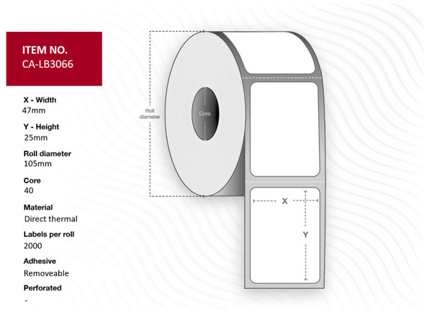Capture CA-LB3066 Label 47x25. Core 40. CA-LB3066