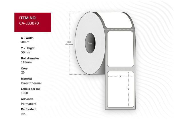 Capture CA-LB3070 Label 50x50. Core 25. CA-LB3070