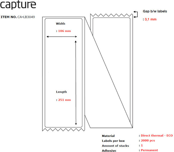 Capture CA-LB3049 Label 106 x 251. Core CA-LB3049