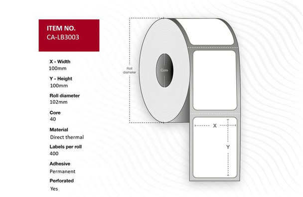 Capture CA-LB3003 Label 100x100. Core 40. CA-LB3003