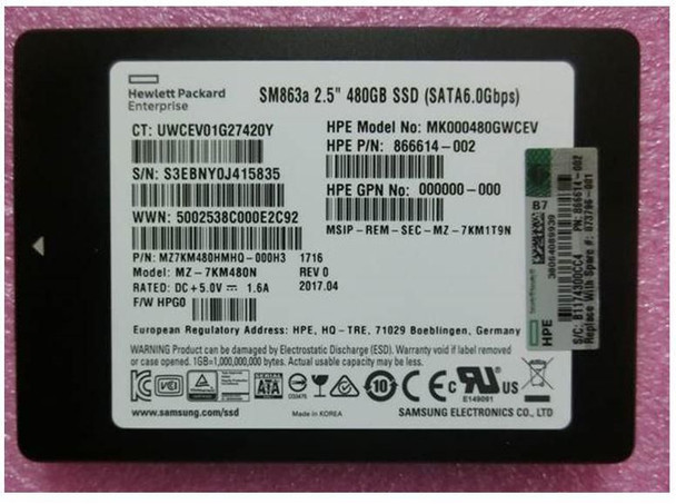Hewlett Packard Enterprise 873796-001 SSD 480GB 6G SFF SATA MU PLP 873796-001