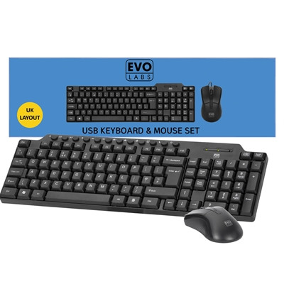 Evo Labs CM-501 Wired Multimedia Keyboard And Mouse Combo Set Usb Plug And Pla CM-501UK