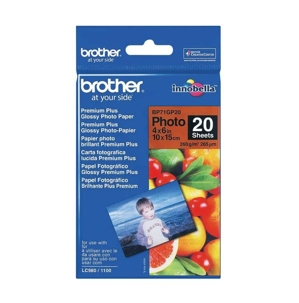 Brother Premium White Glossy Photo Paper 4 X 6 " 20 Sheets - BP71GP20 BP71GP20 Brother Premium White Glossy Photo Paper 4 X 6 " 20 Sheets - BP71GP20 BP71GP20