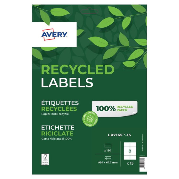 Avery LR7165-15 Recycled Parcel Labels 100 sheets - 8 Labels per Sheet LR716515