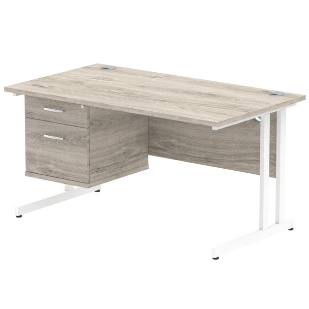 Dynamic Impulse 1400 X 800Mm Straight Desk Grey Oak Top White Cantilever Leg Wit I003471 Dynamic Impulse 1400 X 800Mm Straight Desk Grey Oak Top White Cantilever Leg Wit I003471