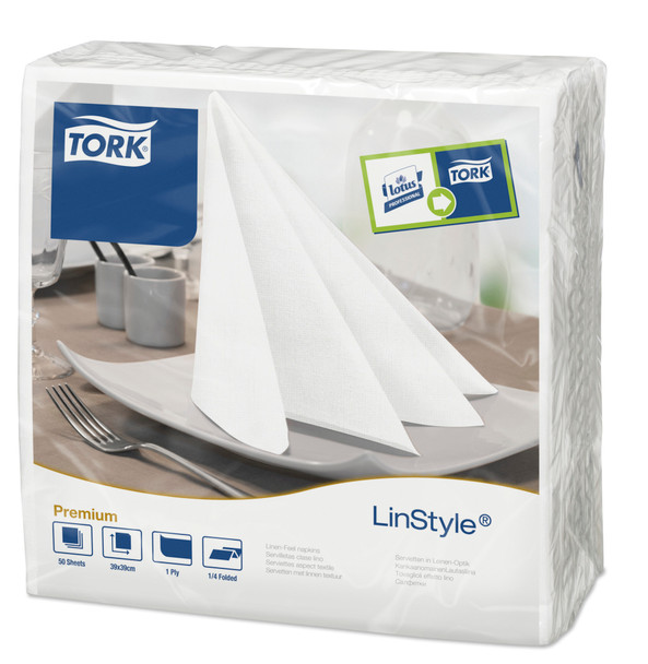 Tork Linstyle Dinner Napkins 4 Fold 390X390mm Unfolded White Pack 50 - 478711 478711 Tork Linstyle Dinner Napkins 4 Fold 390X390mm Unfolded White Pack 50 - 478711 478711