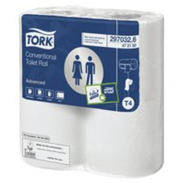 Tork T4 Conventional Toilet Paper Roll Advanced 2-Ply 320 Sheets White Packed 9X 100320 Tork T4 Conventional Toilet Paper Roll Advanced 2-Ply 320 Sheets White Packed 9X 100320