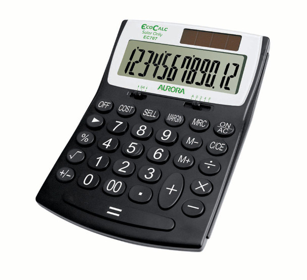 Aurora Ecocalc 12 Digit Desktop Calculator Recycled Plastic Black - EC707 EC707 Aurora Ecocalc 12 Digit Desktop Calculator Recycled Plastic Black - EC707 EC707
