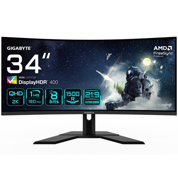 GIGABYTE G34WQCP 34" UWQHD Curved Gaming Monitor - 3440 x 1440 1500R 180Hz 1ms 3 G34WQCP-EK