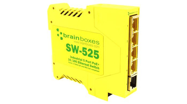 Brainboxes SW-525 Industrial 5 Port PoE+ 10/100 SW-525