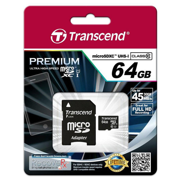 Transcend TS64GUSDU1 SDHC Micro UHS-1 64GB Class 10 TS64GUSDU1