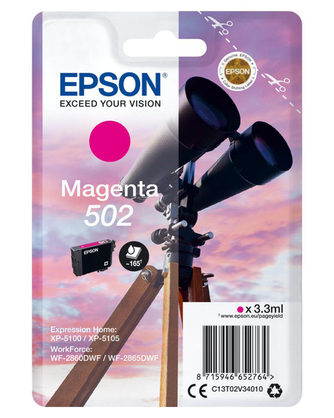 Epson C13T02V34020 Singlepack Magenta 502 Ink SEC C13T02V34020
