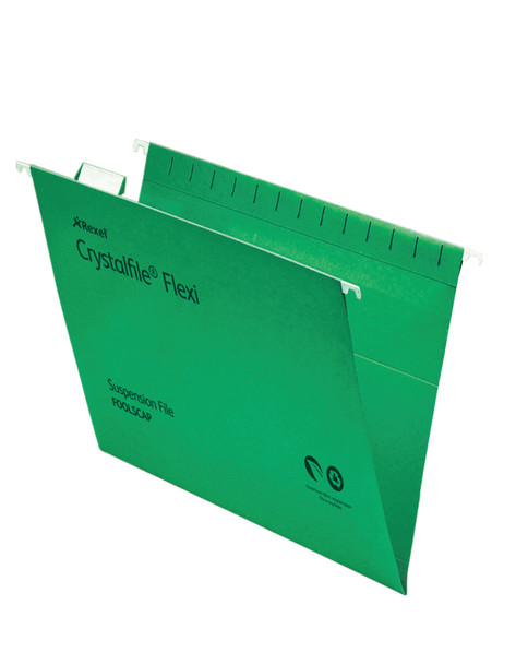 Rexel Crystalfile Flexi Foolscap Suspension File 15mm V Base Green Pack of 50 3000040