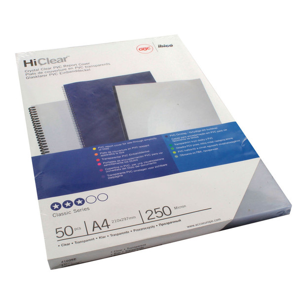 GBC HiClear A4 Binding Cover 250 Micron Clear Pack of 50 41605E GB21728