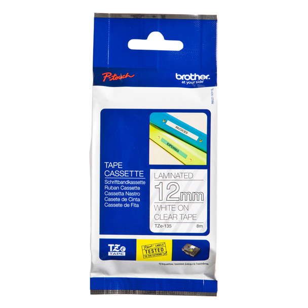 Brother White On Clear Gloss Ptouch Ribbon 12Mm X 8M - TZE135 TZE135