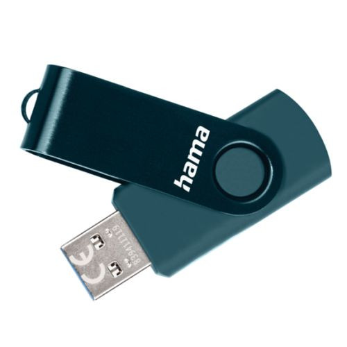 Hama Rotate 128Gb Usb 3.0 Memory Pen Rotating Cap Keyring Petrol Blue 00182465