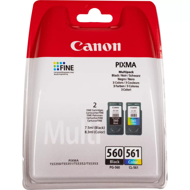 Canon Pg- 560/Cl-561 Black & Colour Standard Ink Cartridge 1 X 7.5Ml + 3 X 8.3Ml 3713C008