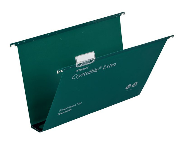 Rexel Crystalfile Extra Foolscap Suspension File 50mm Green Pack 25 3000112
