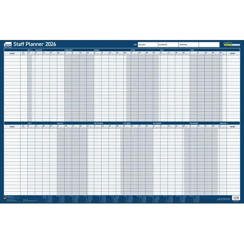 Sasco Mounted Staff Year Wall Planner 2026 Board (915 x 610mm) 2410275 2410275