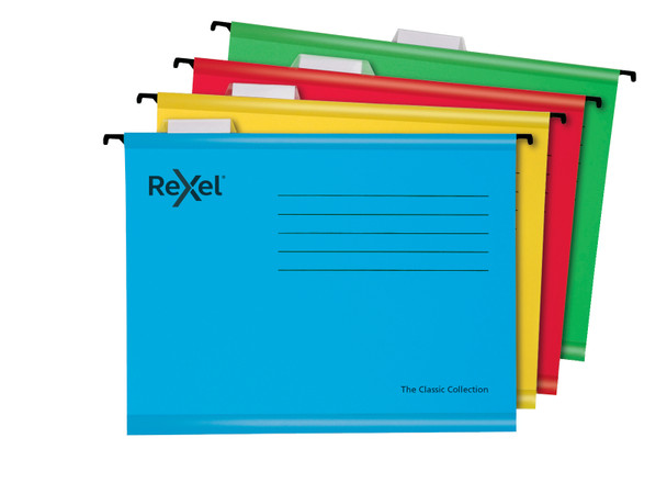 Rexel Classic A4 Suspension File Card 15Mm V Base Assorted Colours Pack 10 21155 2115585