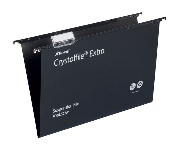 Rexel Crystalfile Extra Foolscap Suspension File Polypropylene 15Mm V Base Black 3000080
