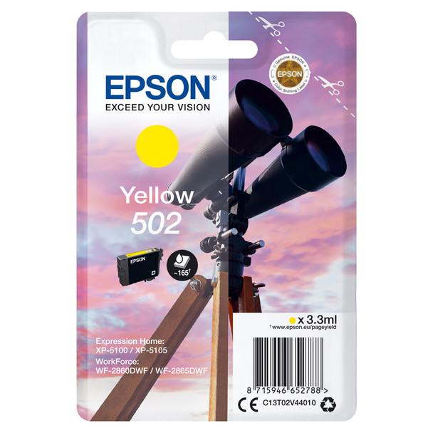 Epson Singlepack Yellow 502 Ink Standard Yield Pigment-based ink 3.3 ml 165 page C13T02V44010